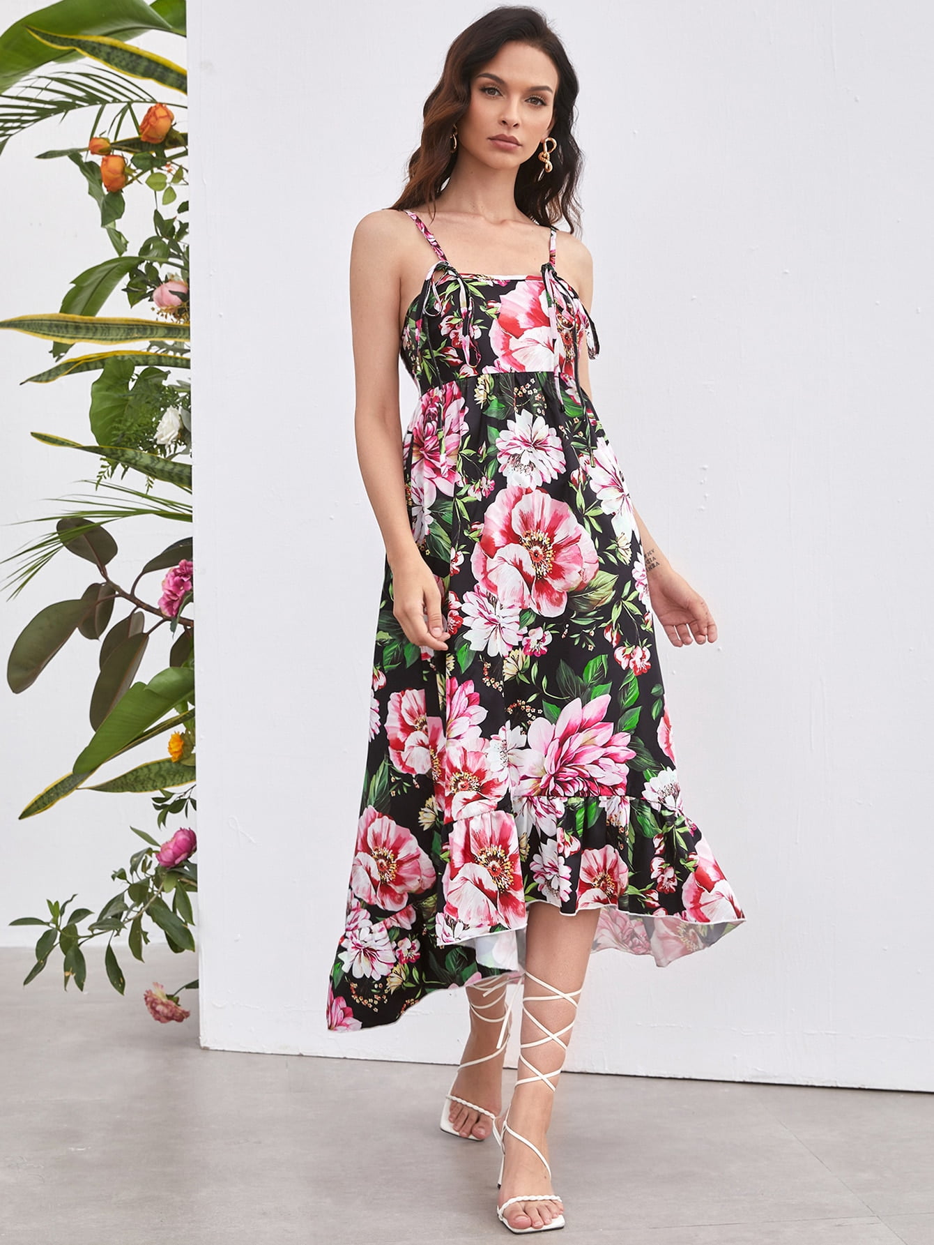 Women's Knotted High Low Ruffle Hem 