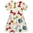 thumbnail image 2 of Paw Prints Bones Pattern Girls Short Sleeve Dress A Line Sun Protection Breathable Comfort Sundress 3T, 2 of 8