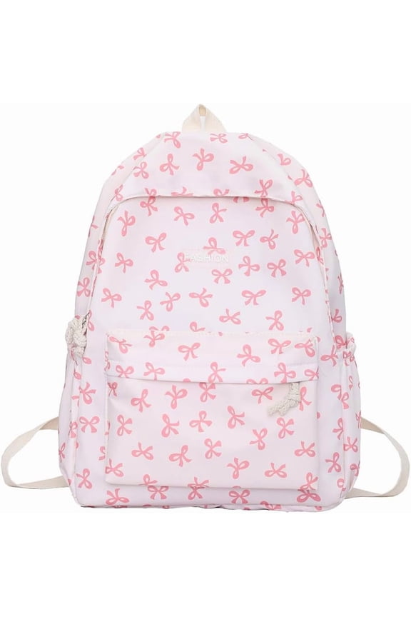 SkyAuks ALINUOYQ Cute Bows Backpack Coquette Aesthetic Backpack for Women Preppy Kawaii Backpack Nylon Laptop Bag Travel Backpack
