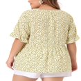 thumbnail image 3 of CHUANK Women‘s Plus Size Summer Floral Ruffle Sleeve Babydoll Blouses, 3 of 5