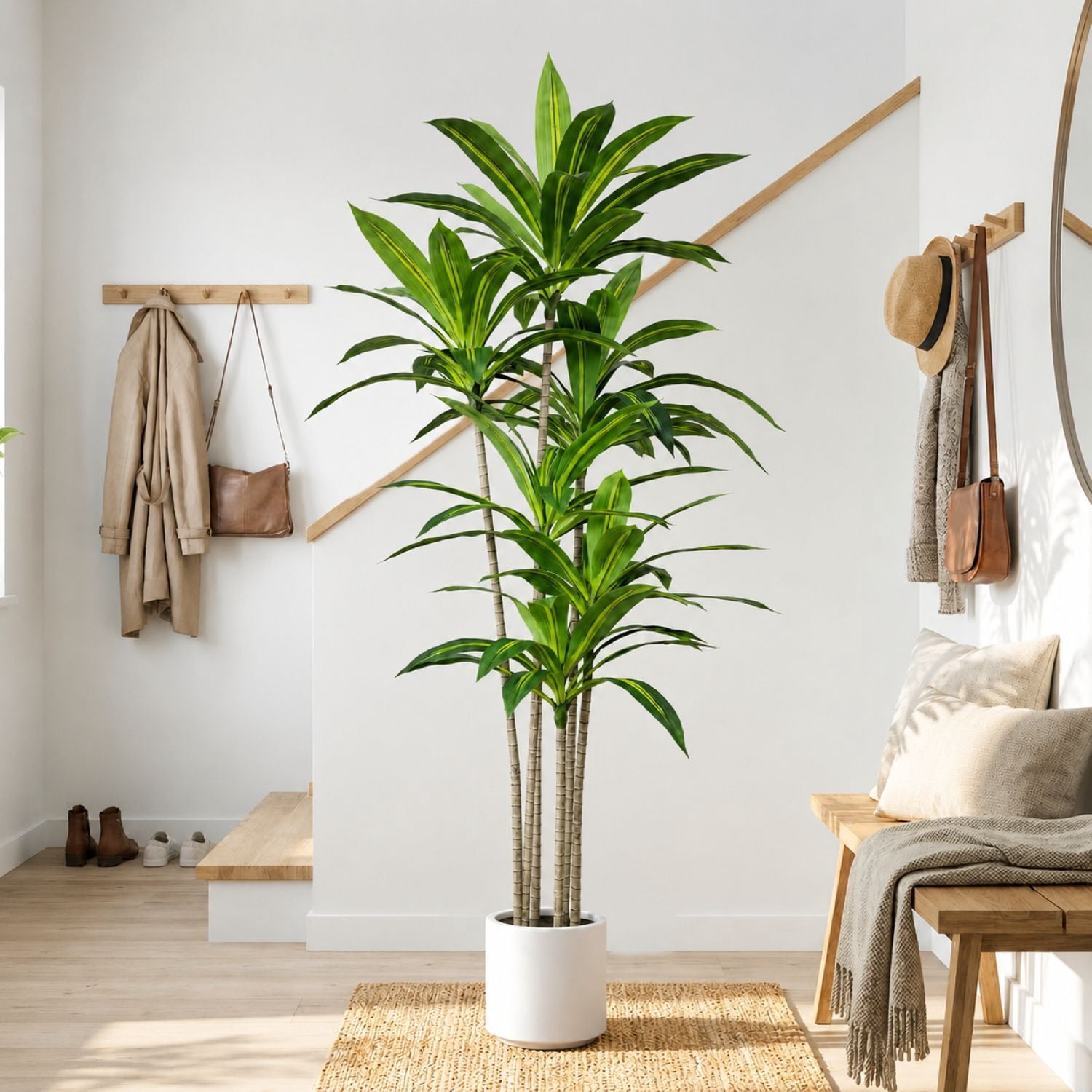 Easy4Home 6FT Artificial Plant Fake Dracaena Tree Potted Indoor Faux Floor Plant for Home Office Decor, White Pot