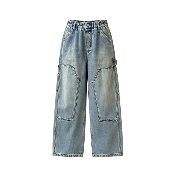 KAUOD Boys Barrel Jeans Wide Leg Y2k GIrlfrien𝐝 Denim Pants Hip Hop Baggy Jeans, Trendy Loose Fit Trousers for Boys Girls