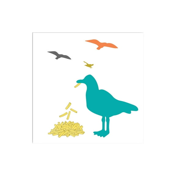 Colorful Birds Teal Seagull Eating Fries 12 x 12 Wood Wall Sign Plaque