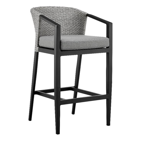 Maklaine 40" Outdoor Aluminum & Fabric Bar Stool in Black/Gray