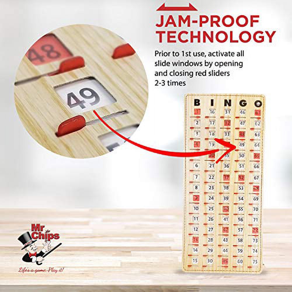MR CHIPS Jam-Proof Master Board Bingo Cards Slide Shutter - Deluxe - Stitched Borders - Tan Wood Grain Style - 14.75" H x 6.75" W - image 2 of 5