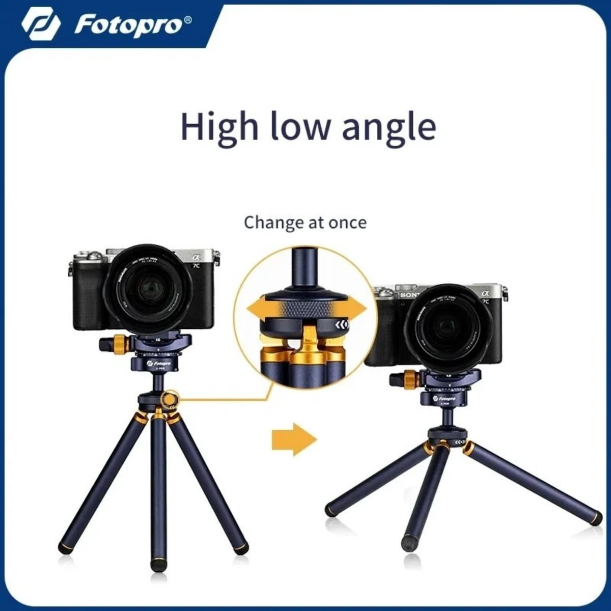 Fotopro Compact Mini Desktop Tripod, Lightweight Aluminium Portable Tabletop Tripod Stand, 360 Panoramic Pan Tilt for Digital Camera DSLR, Phone, A-Pod