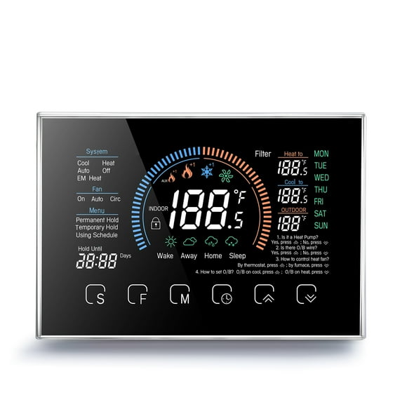 Heat Pump Room Thermostat Temperature Controller 4.8 Inch Color LCD