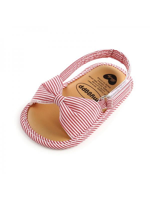 Infant Baby Toddler Girl Hot Pink Zebra Crib Soft Flat Shoe with Ribbon 0-18M