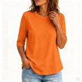 thumbnail image 5 of Sewkxo Women's Casual 3/4 Length Sleeve T-Shirts Loose Crewneck Tops Basic Cotton Solid Tees Blouses Plus Size Fit Blouse,Saffron M, 5 of 5