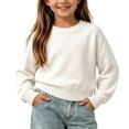 thumbnail image 2 of SGFCWSX Girls Sweater Cropped Pullover Crewneck Ribbed Knit Hem Soft Cozy Basic Winter Casual Top White Size 2T, 2 of 6