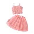 thumbnail image 3 of Ymyiu Kids Outfit Girls 2 Piece Summer Outfits Cute Graphic Short Sleeve Tops and Pleated Skirt Set 5T(Pink, 5 Years), 3 of 6