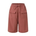 thumbnail image 4 of vigerkar Bermuda Shorts for Women Summer Casual Loose High Waisted Drawstring Beach Knee Length Pants with Flap Pockets Red, 3XL, 4 of 9