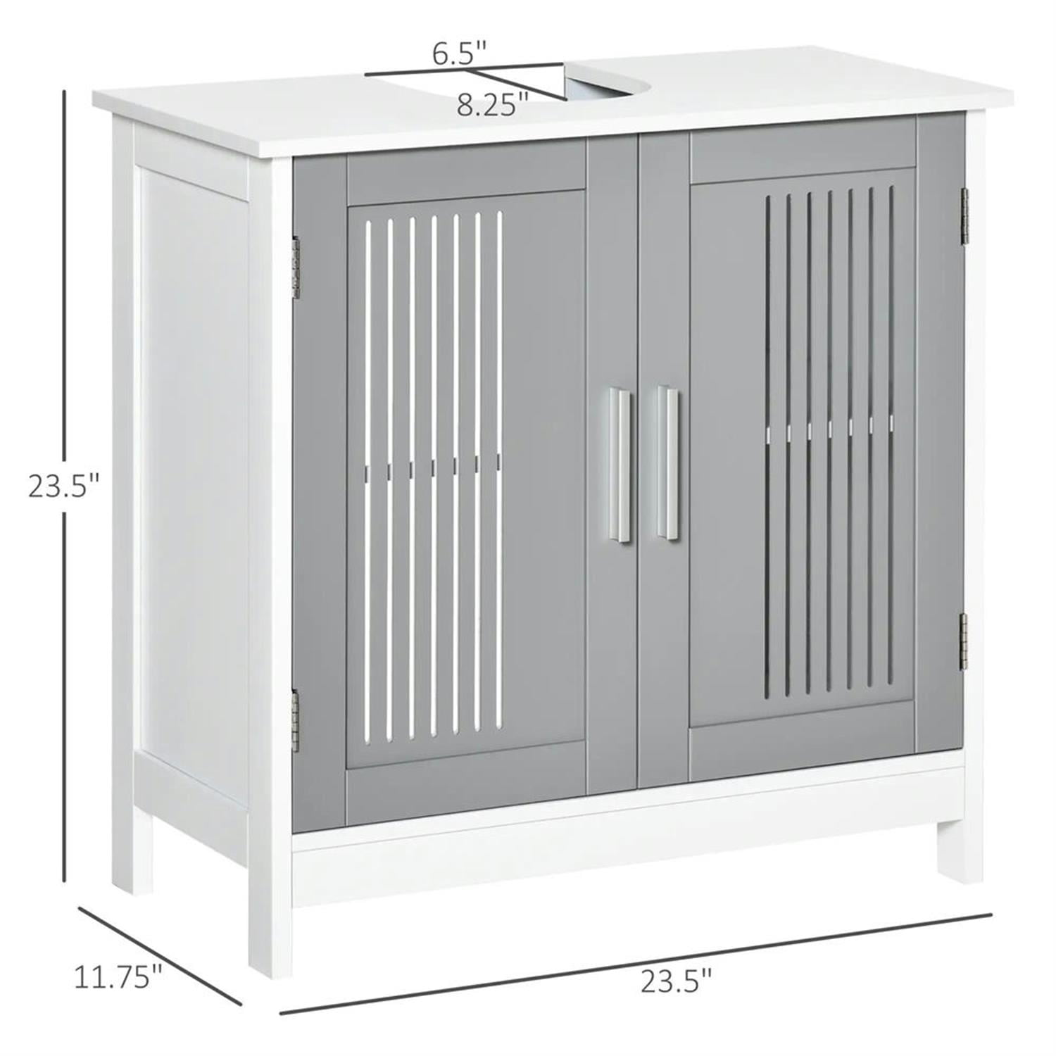 Demi Bonn 23" Bathroom Vanity with U-Shape Cut-Out and Adjustable Shelf, Pedestal Sink 2-Door Cabinet, Under Sink Cabinet, White & Gray