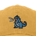 thumbnail image 2 of Dalix Giant Lizard Kaiju Embroidered Cotton Dad Hat Baseball Cap Adjustable Glow in the Dark Mens in Washed Gold, 2 of 5