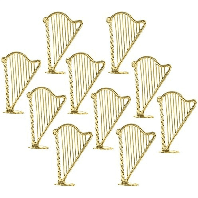 Miniature Harp, Miniature Musical Instrument Model, Mini Harp Model Pendant for Music Party Home Decor,10 * Miniature Harp,Gold