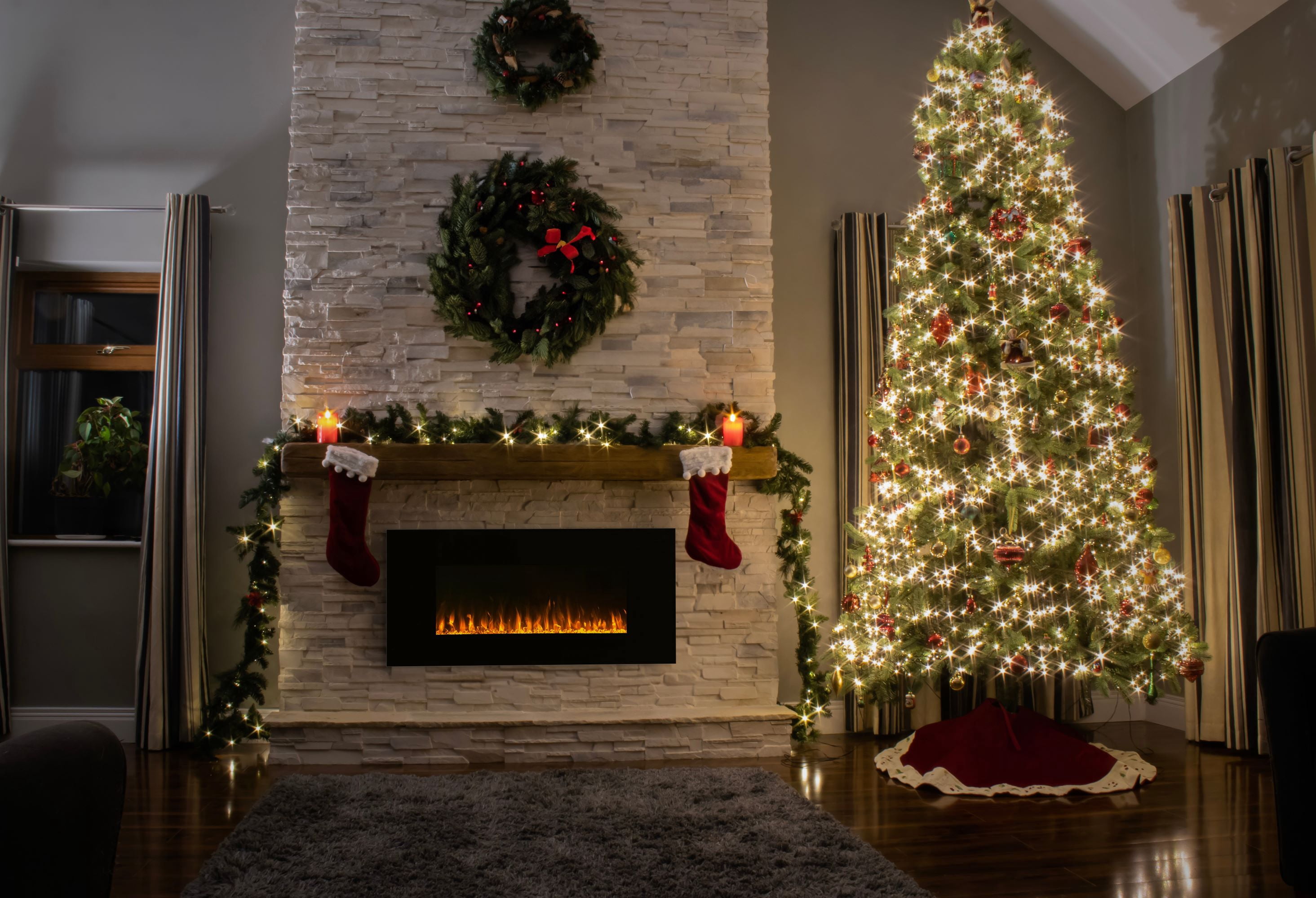 Northwest 42-inch Modern Wall-Mount Electric Fireplace with Remote (Black) Sansujyuku sansujyuku.com