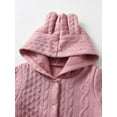 thumbnail image 3 of Infant Baby Boy Girl Knit Sweater Romper Long Sleeve Hooded Button Up Winter Outfits Pink 9-12 Months, 3 of 6