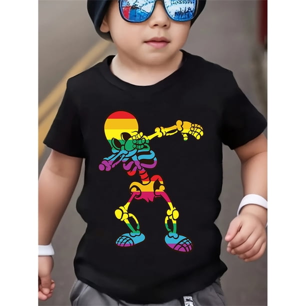 Halloween T-shirt - Summer Boys' Fashion Short Sleeve Colorful Skull Print Casual Outdoor Top
