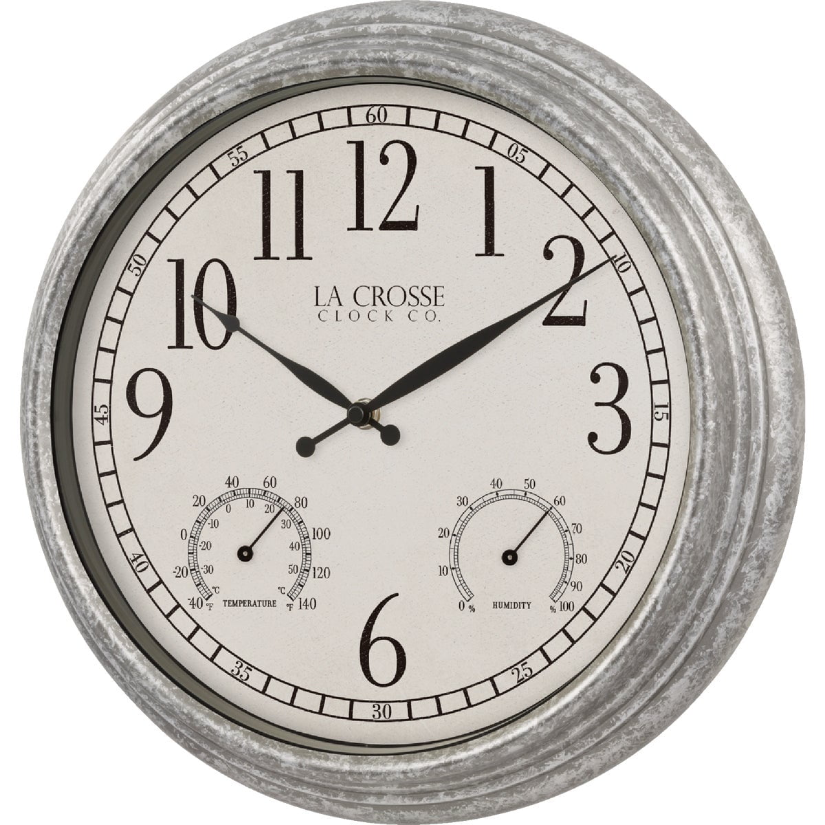 La Crosse Clock 14 inch Silas Indoor/Outdoor Galvanized Quartz Analog Wall Clock,  433-3236
