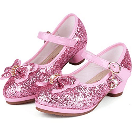 

Girls Elegant Sequin High Heel Princess Shoes With Bow Decoration For Party Performance