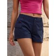 thumbnail image 6 of LMLYSoH Women Cargo Shorts Solid Color Vintage Elastic Casual Summer Low Waist Shorts with Pockets for Nightclub Streetwear, 6 of 8