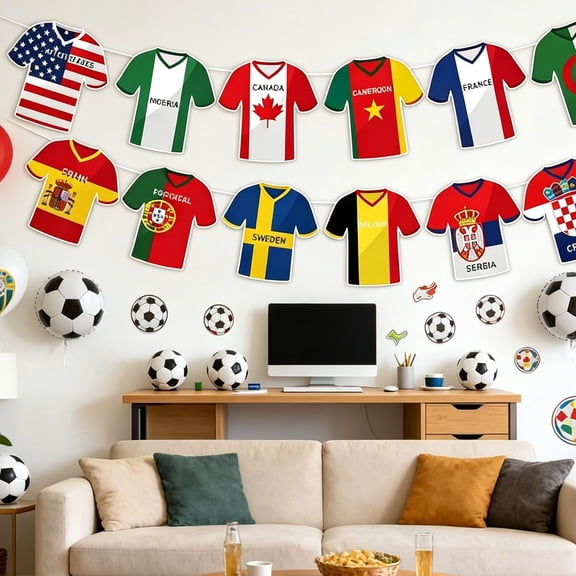 Soccer Jersey Flag Banner,International Country Team Pennant Garland,Sports Themed Hanging Bunting Decor for Bar Home Party Football Game Indoor Outdoor Wall Decoration