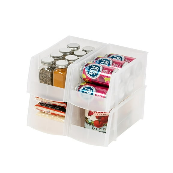IRIS 4 Pack Medium Plastic Open Front Stackable Storage Bin, kitchen organization and storage