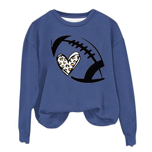 Rbaofujie Chandails pour Femmes Tendance Chandails Décontractés Imprimés Col Rond Manches Longues Haut Ample Chandails en Molleton Bleus Automne Chandails à Capuchon pour Femmes