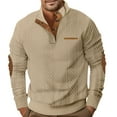 thumbnail image 2 of Men's Cable Knit Pullover Sweaters Casual Long Sleeve Stand Collar Quarter Button Knitted Sweater Beige 2XL, 2 of 9