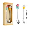 thumbnail image 2 of Cartoon Spoon Fork Cutlery Set, Stainless Steel With Creative Cartoon Ice Cream Cupcake Handle Designs, 1 Spoon 1 Fork In Gift Box Set Perfect For Dessert Coffee, 2 of 2