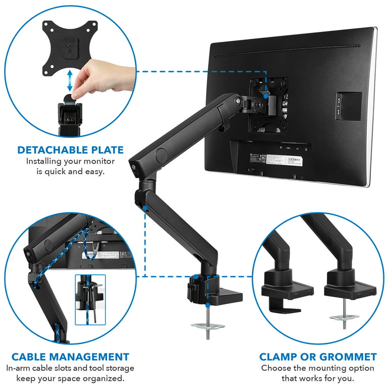 Mount-It! Single Monitor Arm Mount | Articulating Mechanical Spring Arm | Fits 24 to 32 inch Screens, Size: 17.3 x 9.7 x 4.8 inch
