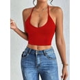 thumbnail image 3 of Womens Spaghetti Strap V-Neck Ribbed Tank Tops for Women 2025 Slim Fitted Soft Camisole Basic Layering Shirts Red XS, 3 of 7