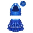 thumbnail image 2 of Alvivi Kids Girls Shiny Sequin Halter Neck Crop Tops wirh Skirt Set for Jazz Modern Dance Costume Royal Blue-A 10, 2 of 5