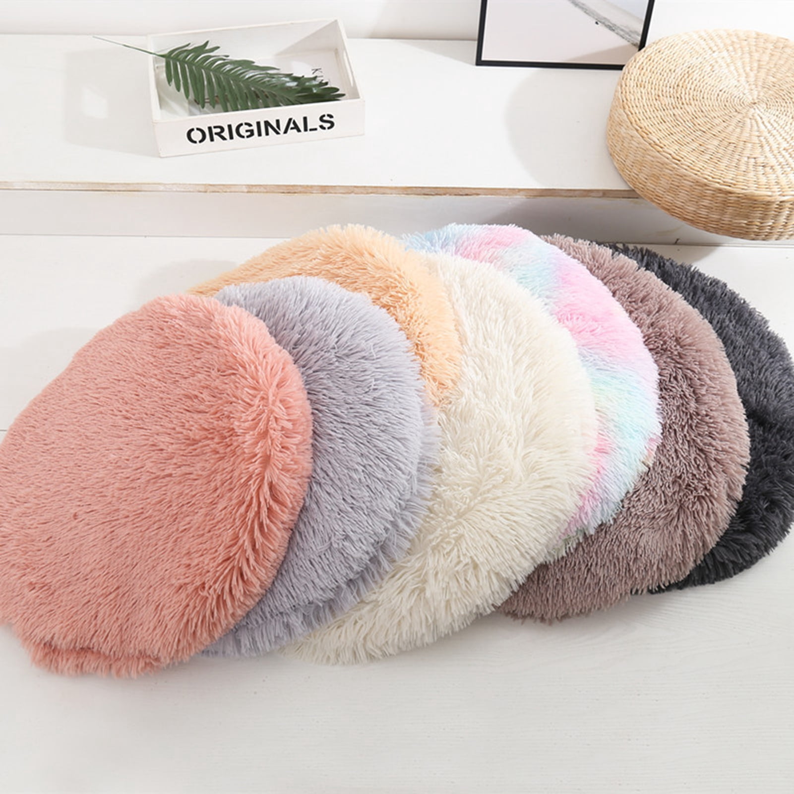 Opvise Cat Cushion Round Keep Warmth Super Soft Dogs Kitten Sleeping Cushion Bed for Household Multicolor