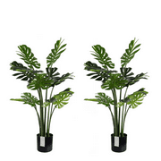 Artificial Monstera Deliciosa Plant - 43 Inch/3.6 Feet Faux Tropical Palm Tree - Potted Fake Swiss Cheese Plant for Home Garden Office Store Decoration (2) Pack