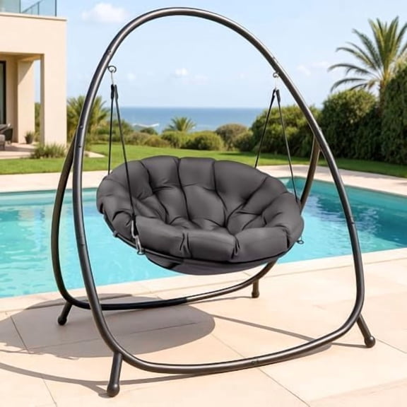Hammock Hanging Chair with Stand Round-Shaped Swing Chair Indoor with Padded Cushion for Outdoor Bedroom Patio Balcony$$Garden & Patio