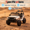 thumbnail image 2 of Xuanlur 12V Kids Ride on Car with Remote Control, Ride on Toys w/ Dual Drive, Four-Wheel Suspension, Bluetooth Music, LED Lights, USB, Shock Absorption, Toys Car for Kids Aged, White, 2 of 8