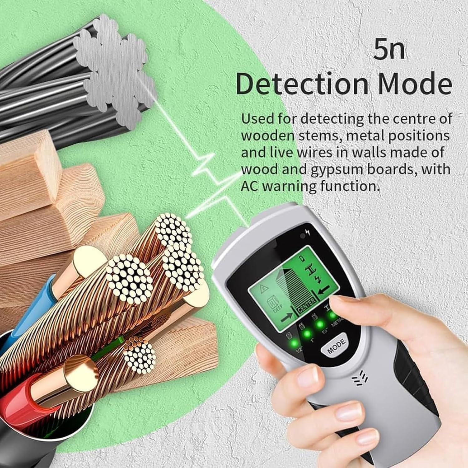 SHIORLAM Stud Finder Wall Detector, Multifunction Cable Detector, Wire Finder Tool with LCD Display, 5 Modes and Real-Time Alerts, Stud Center Edge Detector, for Wood AC Wire Metal