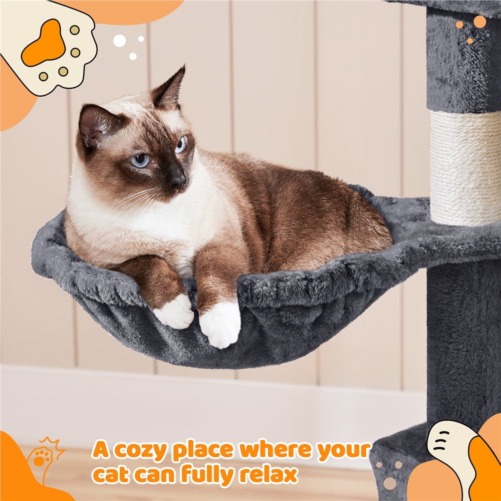 Yaheetech 76.4" Cat Tree Tower with 3 Condos and 2 Baskets, Dark Gray