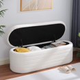 thumbnail image 4 of 45.5-inch Modern Teddy Sherpa Storage Ottoman Bench, Upholstered Fabric Bench for Bedroom End of Bed, Oval White Boucle Storage Ottoman for Living Room, Entryway, Small Apartment, 4 of 8