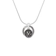 thumbnail image 2 of Delight Jewelry Silvertone Antiqued Round Seal - Initial - V - Gymnastics Ring Charm Necklace, 18", 2 of 4