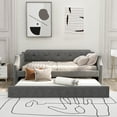thumbnail image 2 of Tcbosik Twin Size Upholstered Daybed with Trundle, Sofa Bed with Button Tufted Back for Bedroom, Guest Room, Wood Slats Support, No Box Spring Needed, Gray, 2 of 8