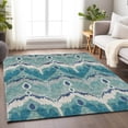 thumbnail image 5 of HomeRoots 662679 8 x 10 ft. Teal & Ivory Ikat Transitional Washable Machine Made Rectangle Area Rug with UV Protection, 5 of 9