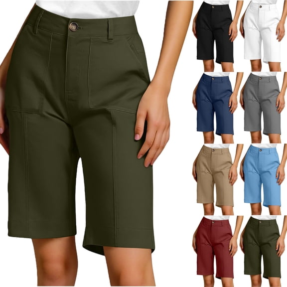 Women Shorts Clearance under $10 Women Summer Casual Solid Color Slim Button Pocket Workwear Cropped Pants