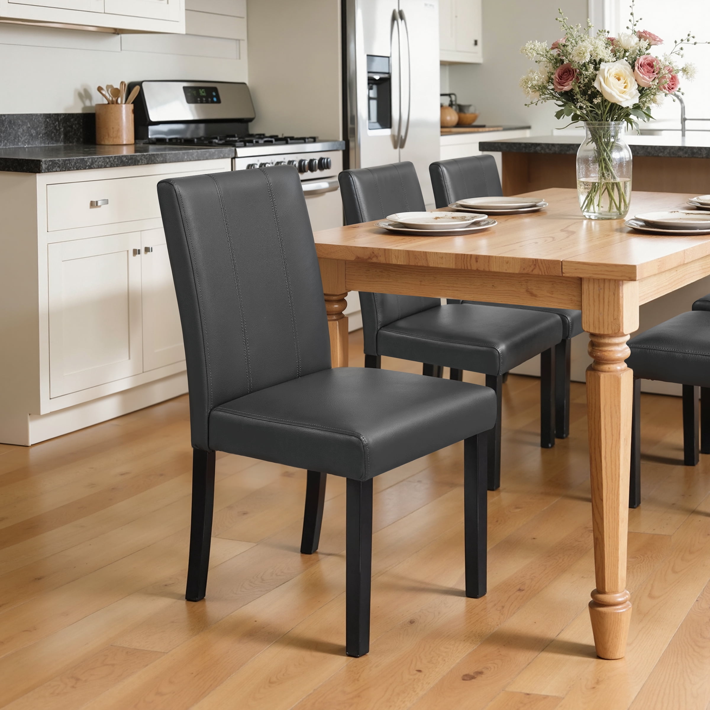 Modern Faux Leather Dining Chairs Set of 2 for Dining Room, Upholstered Parsons Chairs, Gray