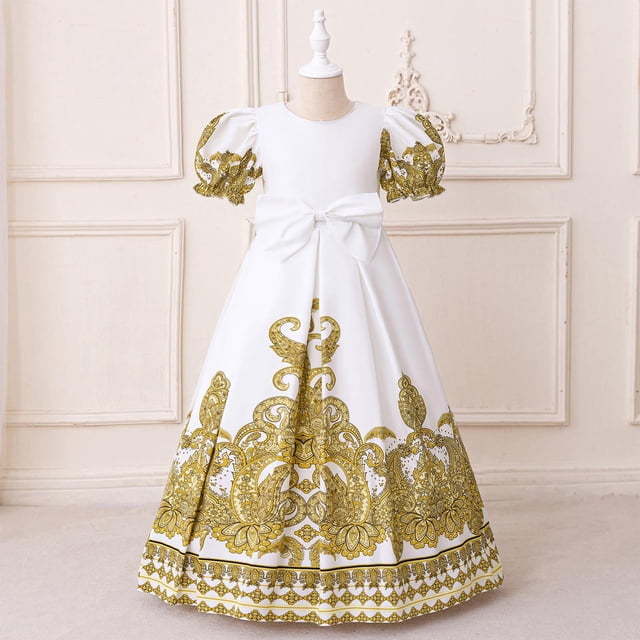 LOVZFMLL Robe d'Été à Manches Courtes pour Filles avec Poches à Volants et Col Rond Imprimé