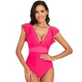 thumbnail image 6 of Lopeceal Womens Tummy Control Swimsuit V Neck One Piece Bathing Suits Slimming Lace-up Ruffle Swimwear, 6 of 8