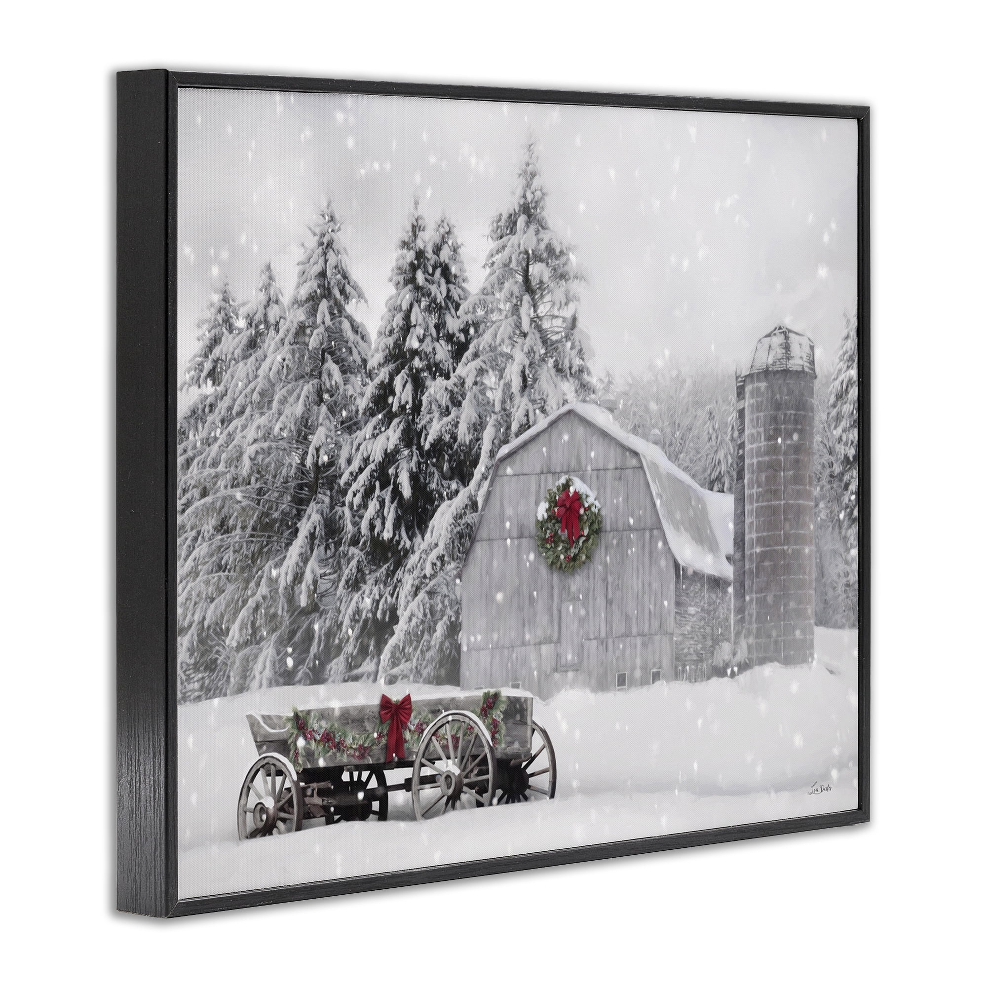Stupell Industries Snow Covered Farmland Holiday Painting Black Framed Art Prints Wall Art, 14 x 11