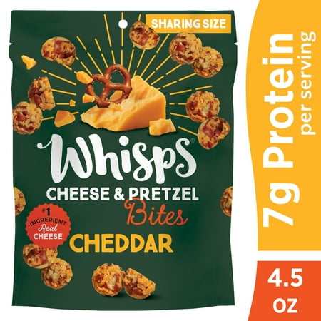 Whisps Cheddar Cheese & Pretzel Bites, Protein from 100% Cheese, Family Size, 4.5 oz