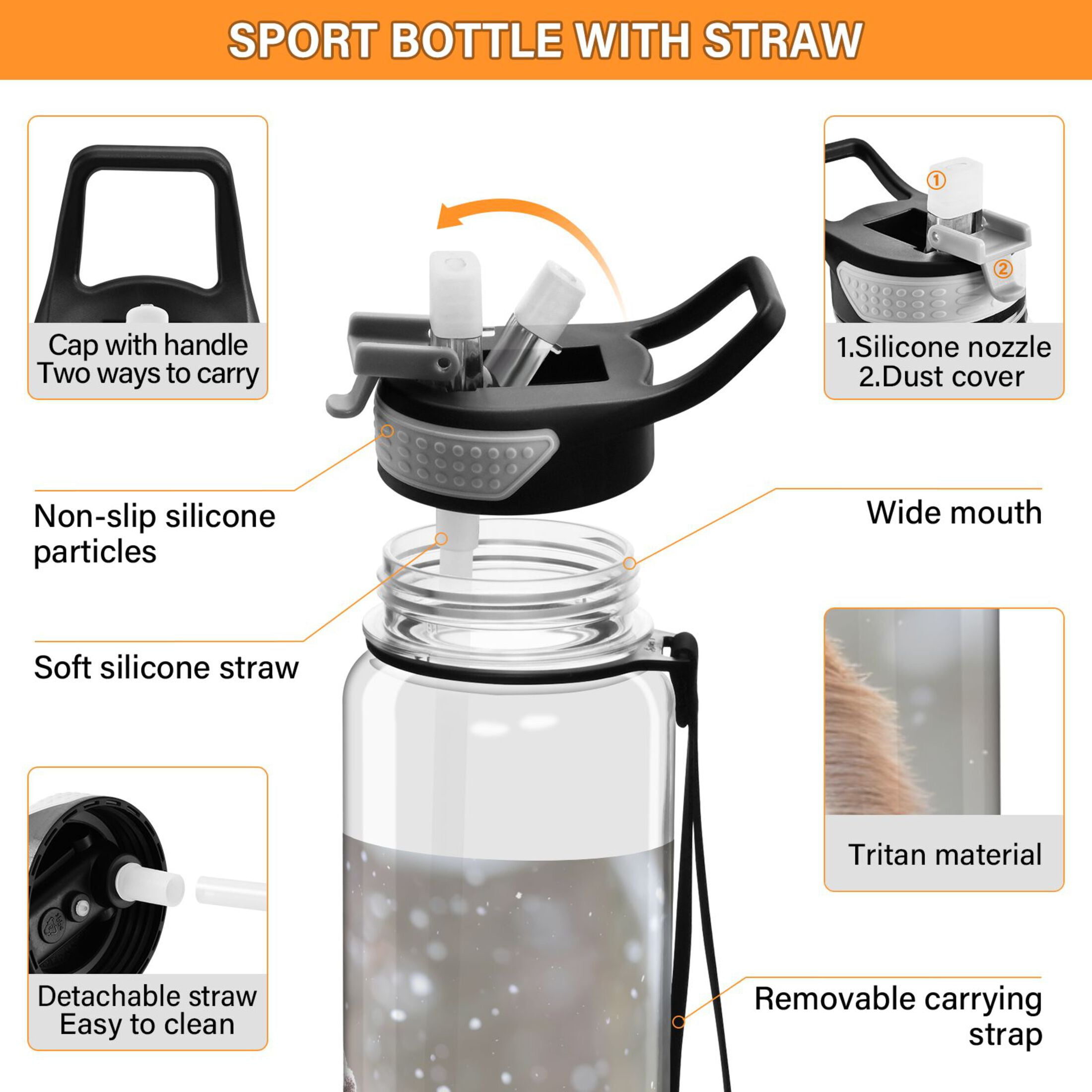 Mother and Baby Giraffes Sports Water Bottle Portable Travel Mug 32oz BPA Free Leak Proof Straw Transparent Tritan for Gym Yoga Cycling Camping